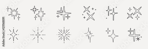 A collection of star shapes, featuring various star designs, star symbols, and star patterns. These star icons are diverse in style and form, showcasing star variations. Element vector set.