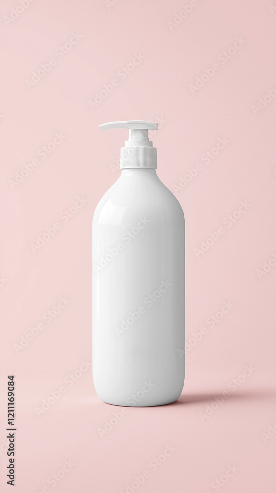 White bottle with pump on pink background, perfect for products White bottle with pump on pink background, perfect for products