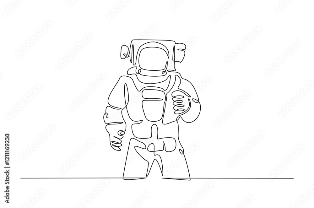 Obraz premium Astronaut in continuous one line drawing. Single line art illustration of astronaut in outer space. Editable vector.