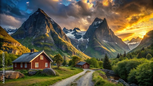 Norway's Innerdalen: Majestic mountains, breathtaking panoramas, hiking trails, and stunning landscape photography. photo