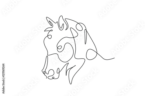 Head horse in continuous one line drawing. Abstract stallion head in single line art illustration. Editable vector.