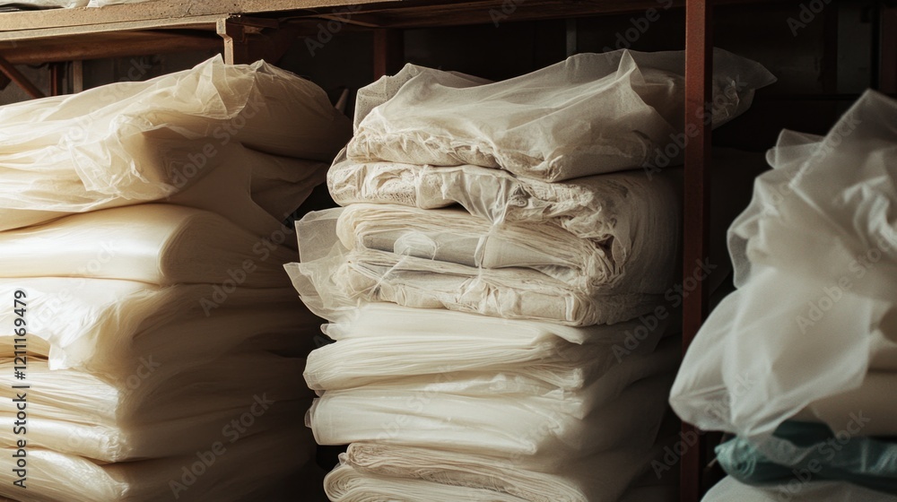 Plastic sheets with intricate textures stacked in a workshop. Plastic sheets with intricate textures stacked in a workshop.