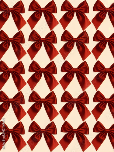 Valentine's Day, A repetitive pattern of twelve red bows, each intricately tied in a bow shape. These bows are symmetrically arranged in a 3x4 grid, with each bow occupying its own individual square