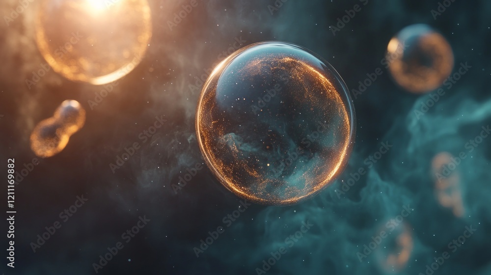 Floating bubbles with a luminous effect in a dreamy background. Floating bubbles with a luminous effect in a dreamy background.