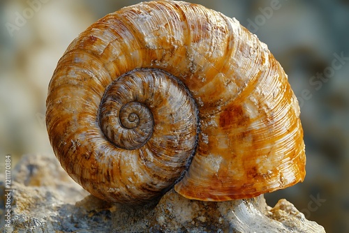 A Detailed Closeup of an Amber Snail Shell photo