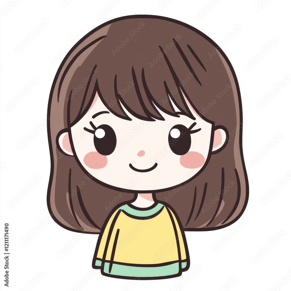 Adorable Cartoon Girl with Brown Hair and Yellow Sweater Adorable Cartoon Girl with Brown Hair and Yellow Sweater