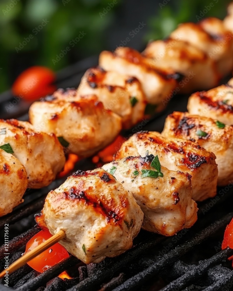 Grilled Chicken Skewers with Juicy Marinade and Fresh Herbs Cooked to Perfection Over Charcoal Fire, Ideal for Summer BBQ and Outdoor Gatherings Grilled Chicken Skewers with Juicy Marinade and Fresh Herbs Cooked to Perfection Over Charcoal Fire, Ideal for Summer BBQ and Outdoor Gatherings