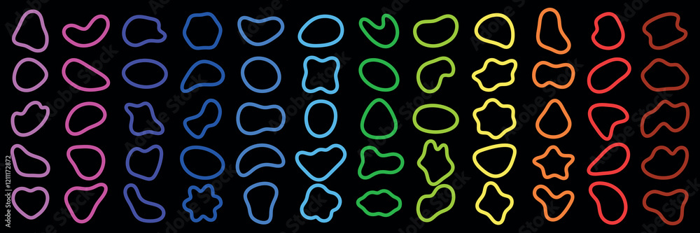 Colorful abstract shapes in neon outlines. Neon shapes in vibrant colors. Abstract shapes in neon, creating a colorful and vibrant display of abstract art. Colorful shapes, vector element set. Colorful abstract shapes in neon outlines. Neon shapes in vibrant colors. Abstract shapes in neon, creating a colorful and vibrant display of abstract art. Colorful shapes, vector element set.