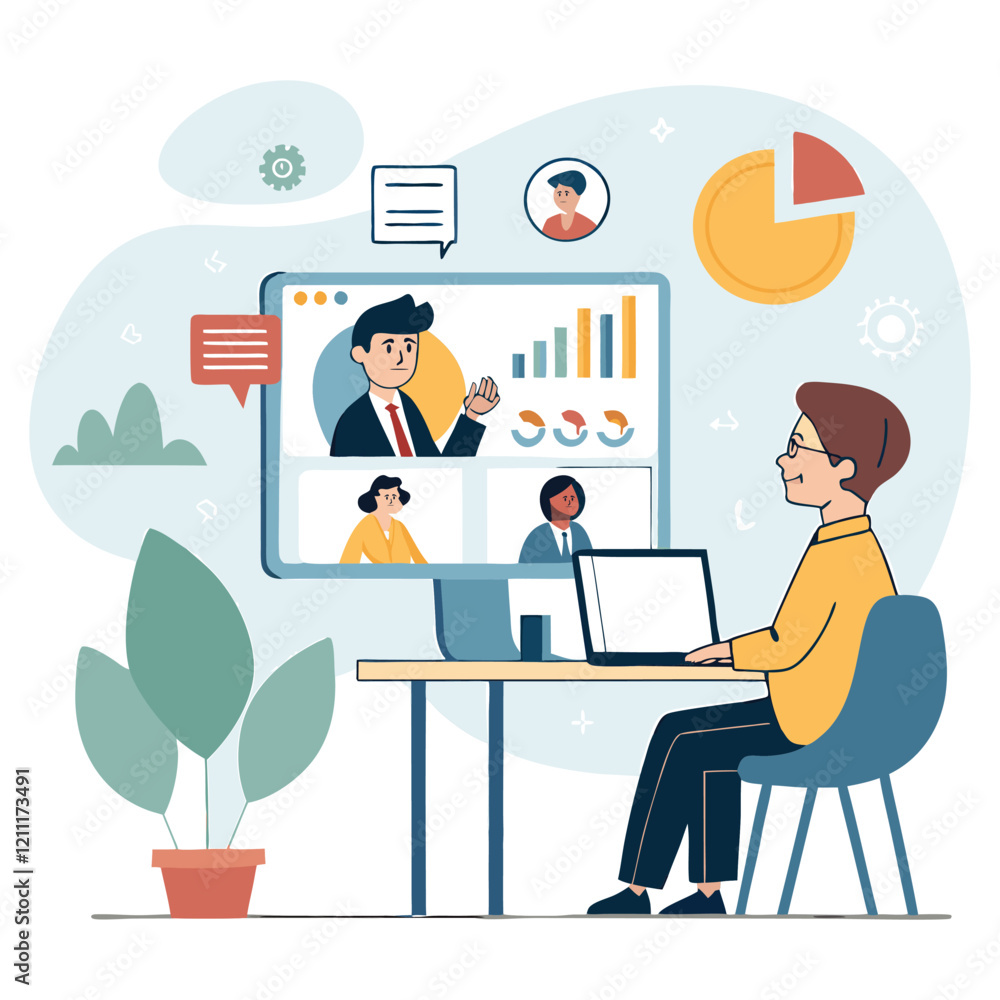 Set Flat Vector Illustration Design Style Concept. Business Cartoon Character Design. Teamwork and Online Video Conference Meeting. Data Analytics. Finance Investment Set Flat Vector Illustration Design Style Concept. Business Cartoon Character Design. Teamwork and Online Video Conference Meeting. Data Analytics. Finance Investment