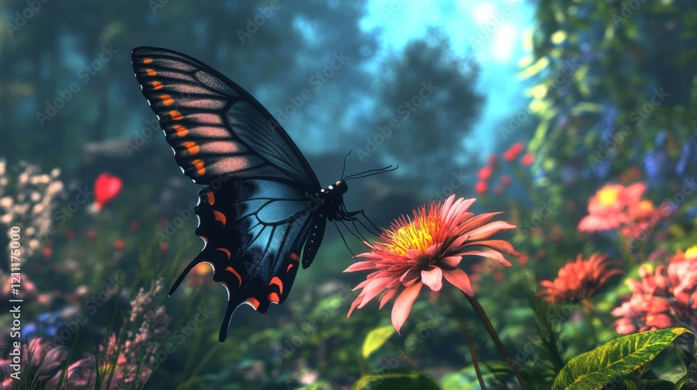 35.A butterfly feeding on nectar from a bright flower, its wings a symphony of colors and textures, framed by a natural landscape with soft light. 35.A butterfly feeding on nectar from a bright flower, its wings a symphony of colors and textures, framed by a natural landscape with soft light.