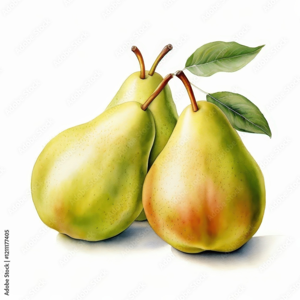 the AI Image Generator, Pears With Leaves on White Background the AI Image Generator, Pears With Leaves on White Background