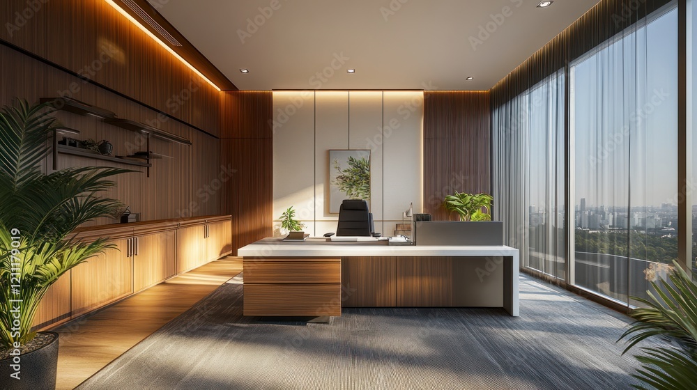 Fototapeta premium Modern Executive Office with Panoramic City View