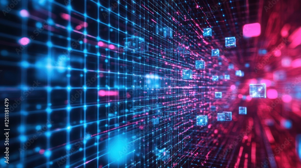 Obraz premium Abstract Digital Data Stream: A Futuristic Network Visualization