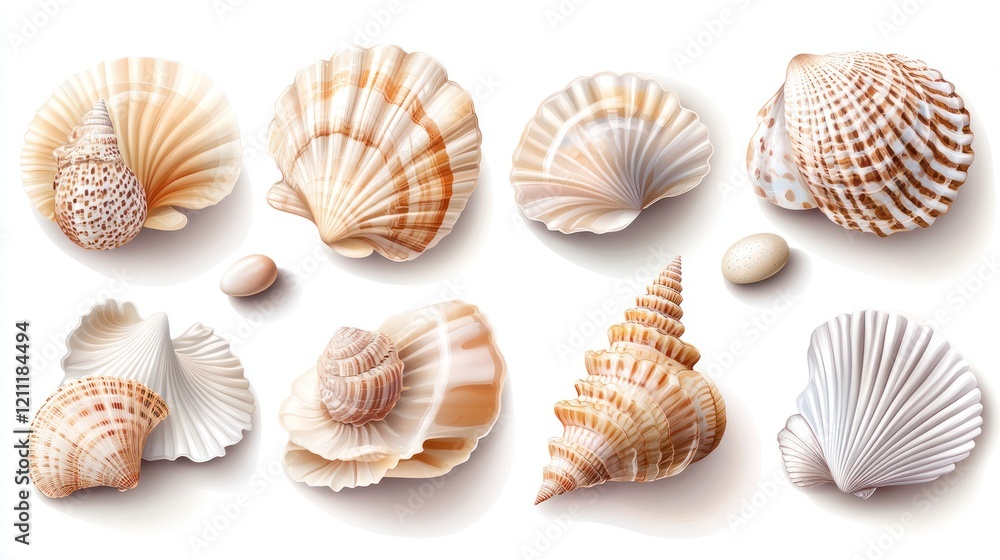 Collection of various seashells isolated on white. Collection of various seashells isolated on white.