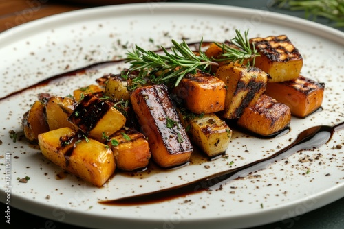 Grilled Butternut Squash Rosemary Balsamic Glaze Food Photography photo