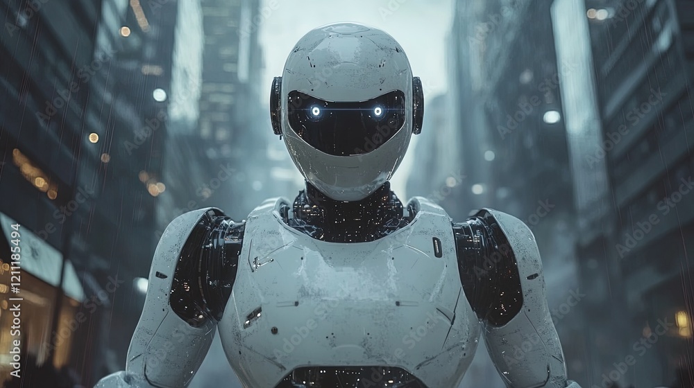 AI robot assisting humans in a high-tech environment, futuristic collaboration AI robot assisting humans in a high-tech environment, futuristic collaboration