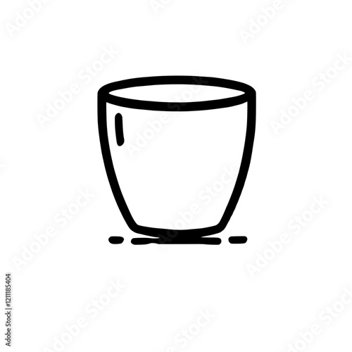 Simple Outline Drawing of a Cup: A minimalist line drawing of a simple cup, perfect for various design projects needing a clean and uncluttered aesthetic.  The illustration features a single.
