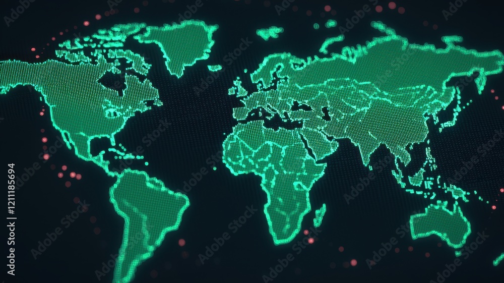 A digital world map displayed in glowing green lines against a dark background, highlighting geographical features in a modern, tech-inspired style. A digital world map displayed in glowing green lines against a dark background, highlighting geographical features in a modern, tech-inspired style.