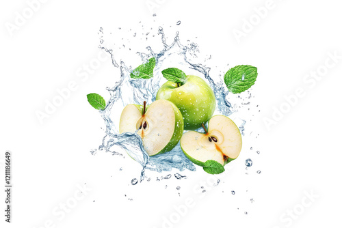 Wallpaper Mural Fresh apple slices with mint leaves in water splash isolated on white or transparent PNG Torontodigital.ca