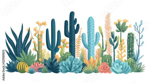Colorful desert plants and cacti illustration. (1)