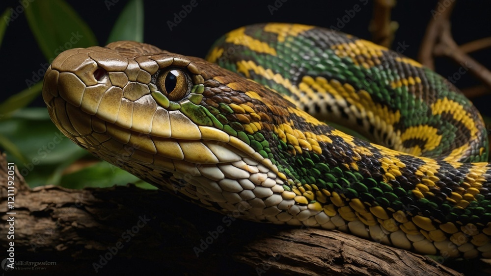 Close-up Realistic Snake with Textured Scales in Natural Habitat Close-up Realistic Snake with Textured Scales in Natural Habitat