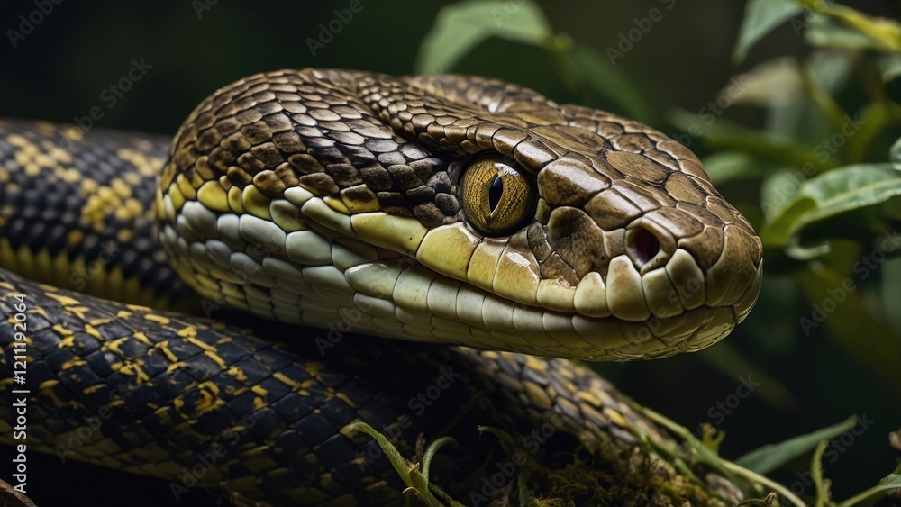 Close-up Realistic Snake with Textured Scales in Natural Habitat Close-up Realistic Snake with Textured Scales in Natural Habitat
