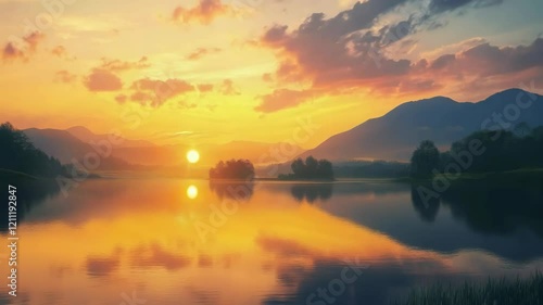 Wallpaper Mural Tranquil mountain sunrise reflecting over serene lake in peaceful morning Torontodigital.ca