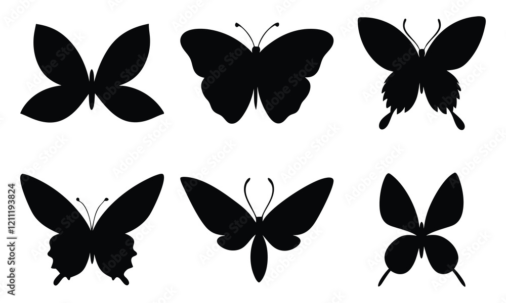Diverse Butterfly Silhouettes for Crafts and Projects Diverse Butterfly Silhouettes for Crafts and Projects