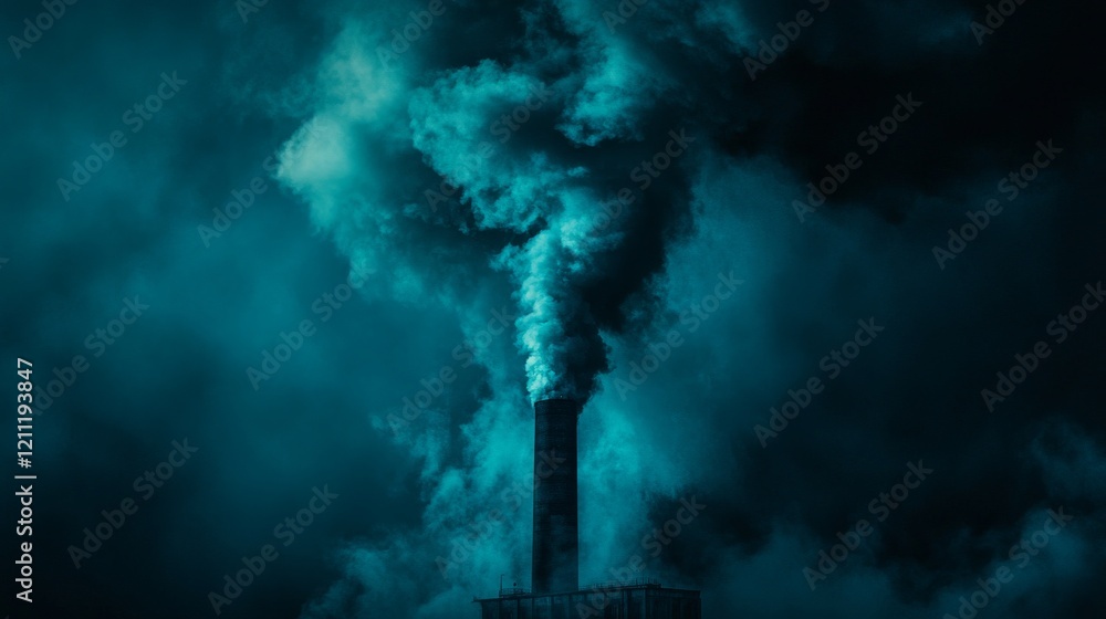 Obraz premium critical incident photography, spectacular fire column, ethereal teal smoke effects, night industrial landscape, ember scatter patterns, architectural compound details, dramatic atmospheric