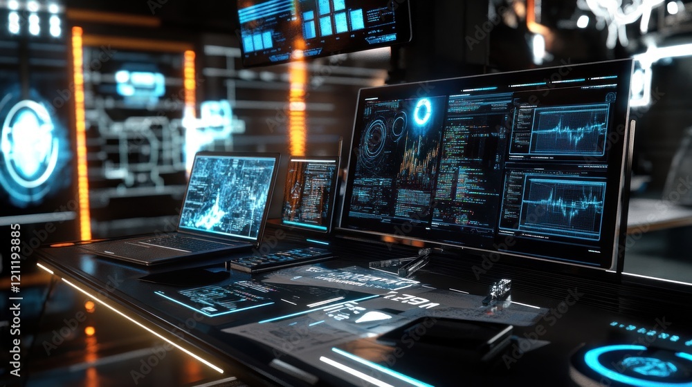 Futuristic Tech Control Room: Data Analysis and Monitoring Futuristic Tech Control Room: Data Analysis and Monitoring