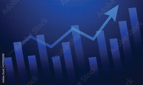 Abstract financial business growth graph up arrow digital technology on dark blue futuristic with grid background