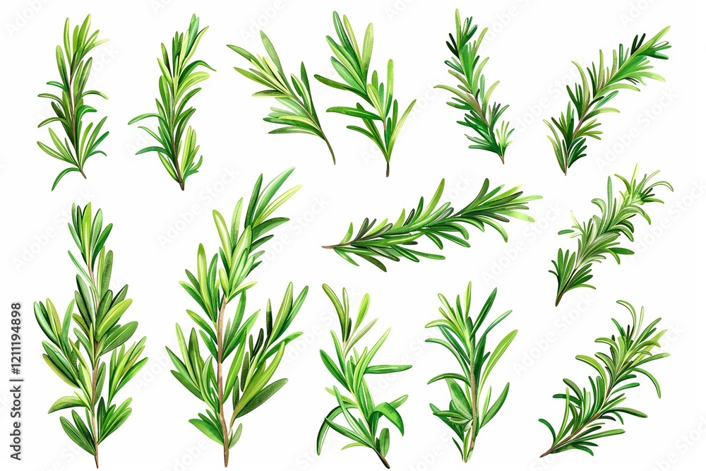 Set of fresh rosemary isolated on white background Set of fresh rosemary isolated on white background