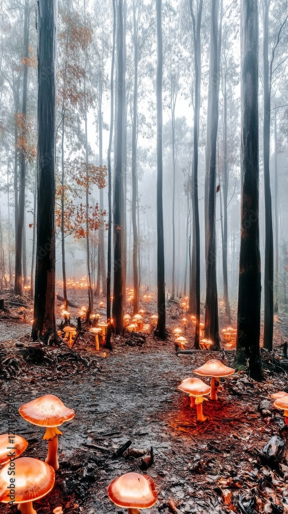 Obraz premium Glowing Mushrooms Forest Path