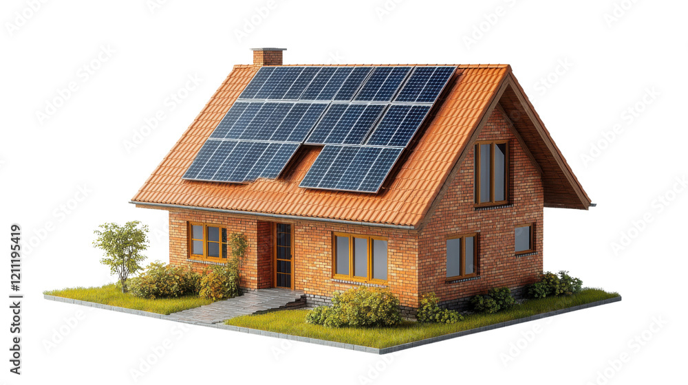 house with panels on roof isolated on white background house with panels on roof isolated on white background