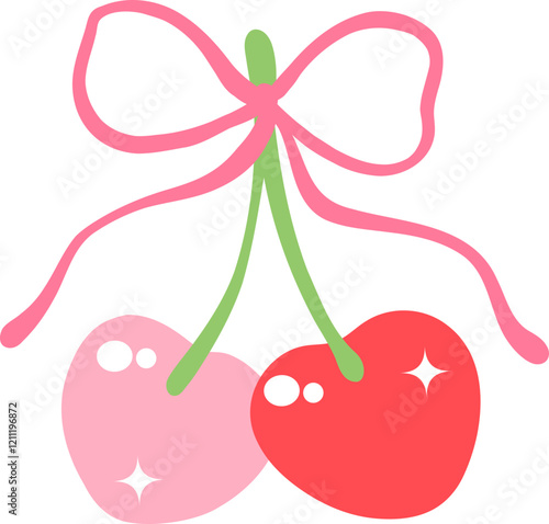 Cute Flat Design Cherry with ribbon bow