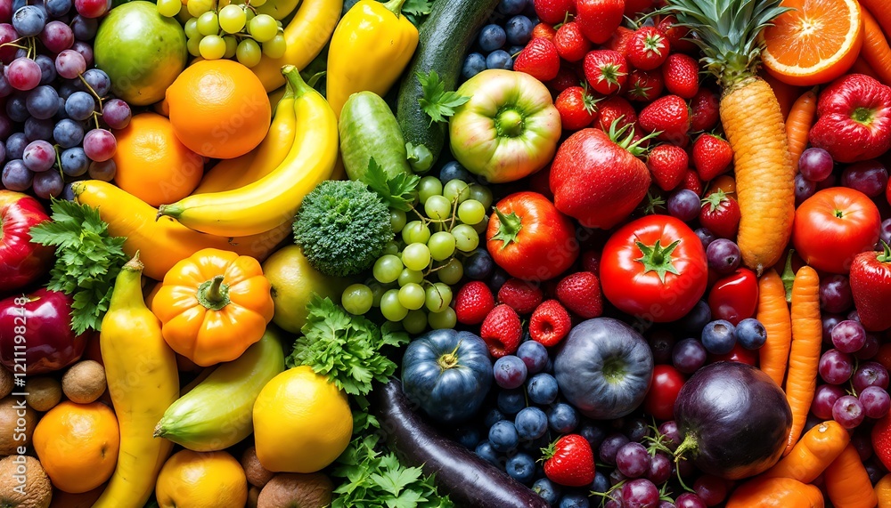 Vibrant Fruit and Vegetable Abundance: A Colorful Still Life Vibrant Fruit and Vegetable Abundance: A Colorful Still Life