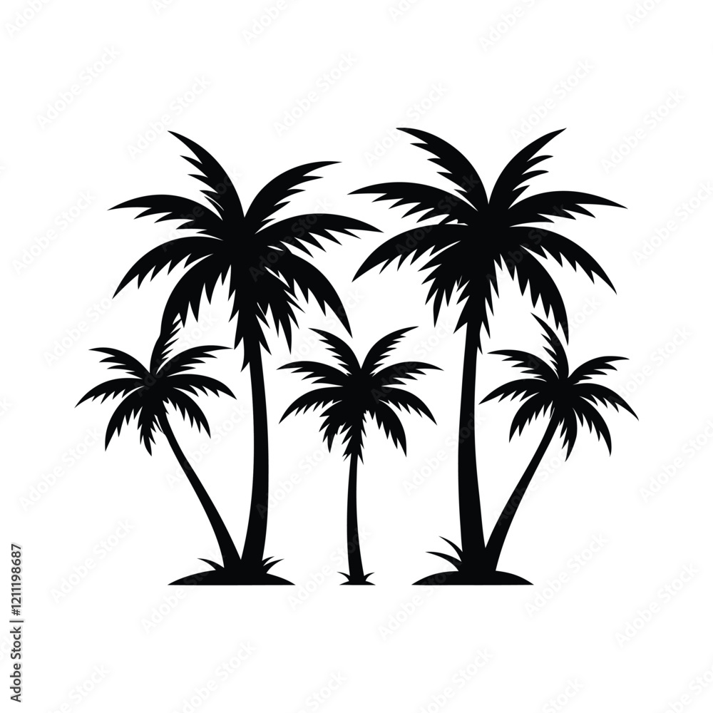 Silhouette of Tropical Palm Trees on White Background Silhouette of Tropical Palm Trees on White Background