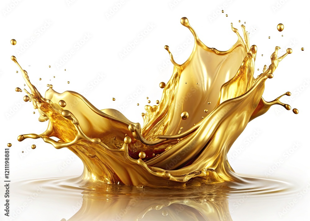 Fototapeta premium Abstract Gold Liquid Splash, Luxury Gold Texture, Golden Fluid, White Background, Premium Gold Design, Splashing Gold, Gold Paint, Metallic Background