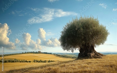 Italy. Tuscany farmland and olives tree; summer countryside Landscape . photo