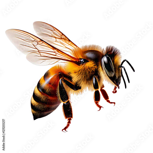 flying honey bee isolated on transparent background. cutout. Generated Image