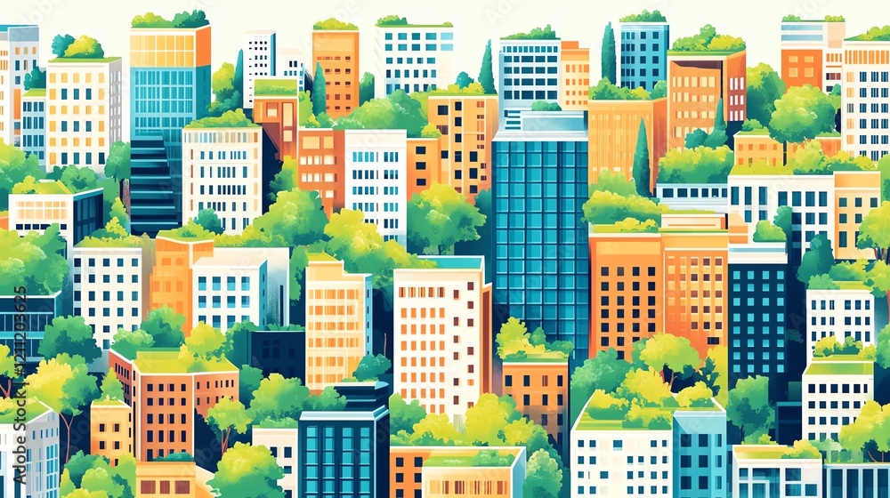Vibrant city skyline blending nature and buildings. Vibrant city skyline blending nature and buildings.