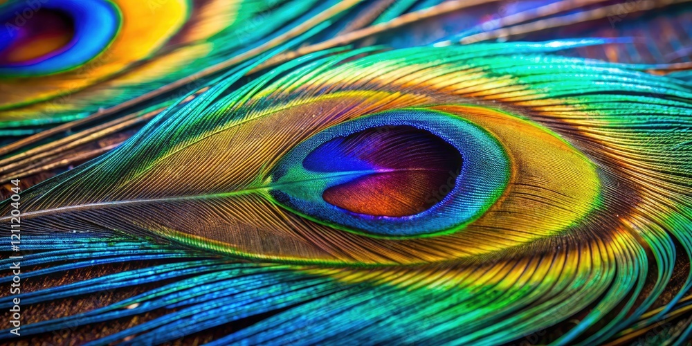 Obraz premium Colorful Peacock Feather Texture Background Wallpaper - Closeup Minimalist Photography
