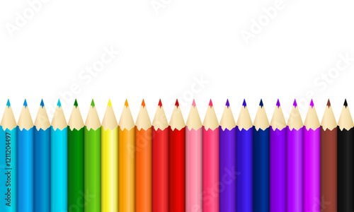 Colored pencil set isolated white background, rainbow colored pencil, colored pencil illustrate, colored pencil collection