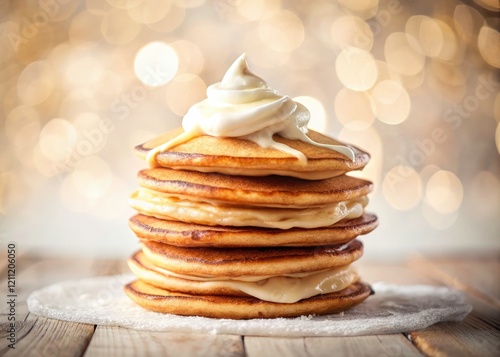 Wallpaper Mural Double Exposure Pancakes: Fluffy Homemade Stack with Sour Cream, Isolated on White Torontodigital.ca