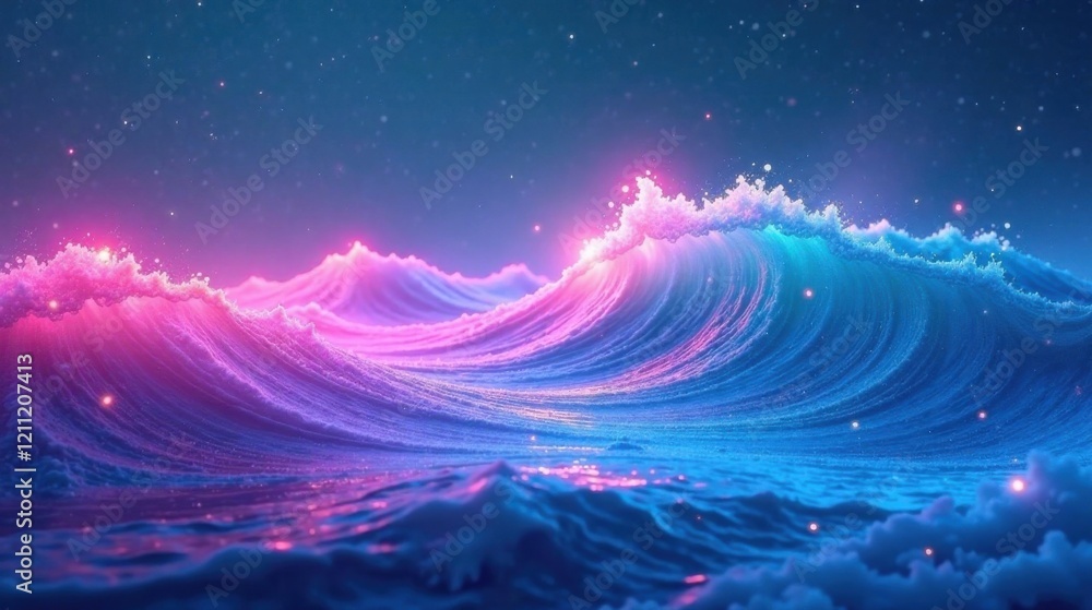 Enchanted Ocean Waves Glowing Under a Starlit Sky, a Dreamlike Seascape with Neon Hues Enchanted Ocean Waves Glowing Under a Starlit Sky, a Dreamlike Seascape with Neon Hues
