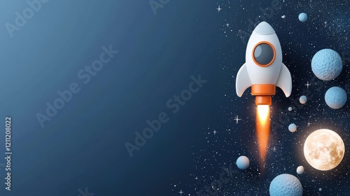 Fototapeta Naklejka Na Ścianę i Meble -  Exciting space journey of a cute cartoon astronaut with an orange spacesuit outer space digital illustration colorful galaxy playful perspective adventure theme for kids