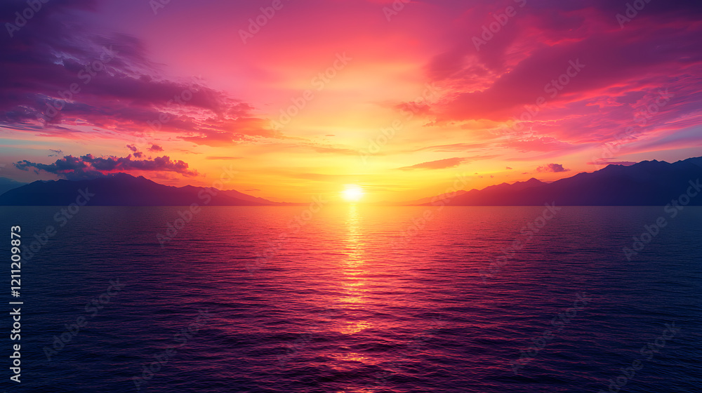 Sunset over calm ocean waves tropical paradise nature serene landscape coastal view Sunset over calm ocean waves tropical paradise nature serene landscape coastal view