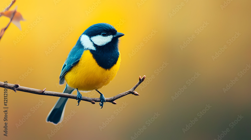 Fototapeta premium Colorful bird perched on a branch natural habitat wildlife outdoor setting close-up view
