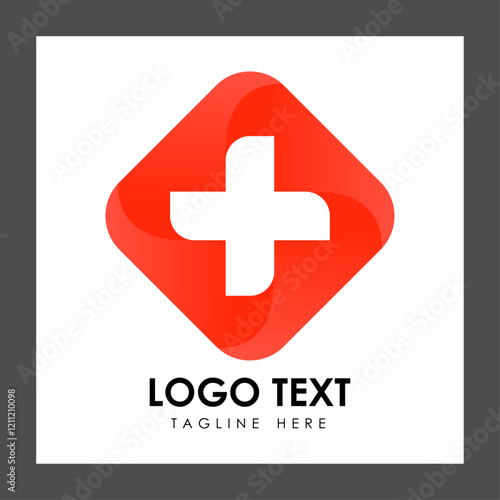 A red diamond-shaped logo featuring a white cross in the center