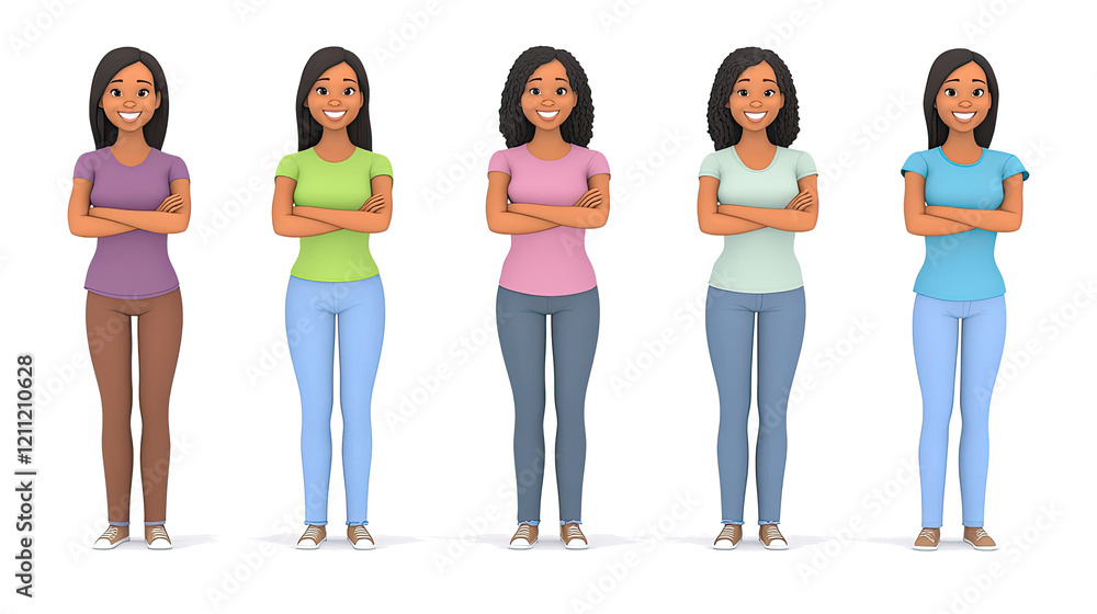 Fototapeta premium Confident Smiling Black Young Women Cartoons Generative AI